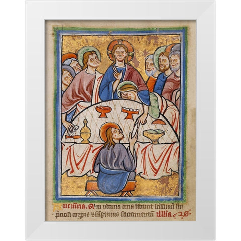 The Last Supper White Modern Wood Framed Art Print by Illuminator, Unknown 12th Century English