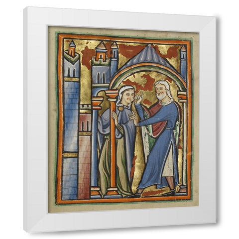 The Meeting at the Golden Gate White Modern Wood Framed Art Print by Illuminator, Unknown 12th Century English