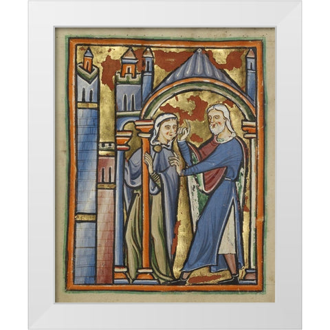 The Meeting at the Golden Gate White Modern Wood Framed Art Print by Illuminator, Unknown 12th Century English