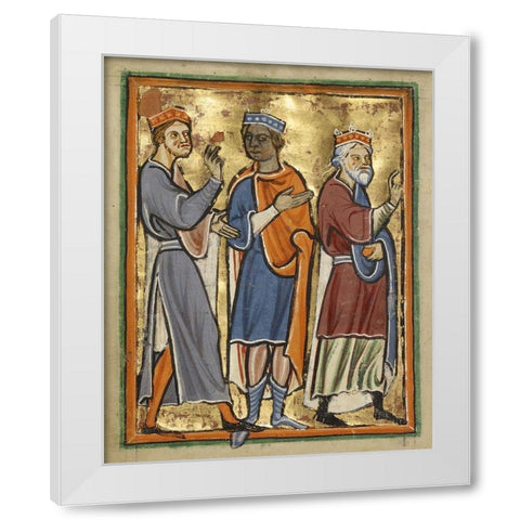 The Magi Approaching Herod White Modern Wood Framed Art Print by Illuminator, Unknown 12th Century English