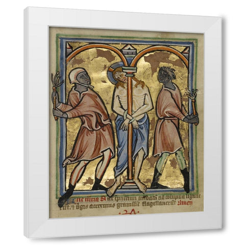 The Scourging of Christ White Modern Wood Framed Art Print by Illuminator, Unknown 12th Century English