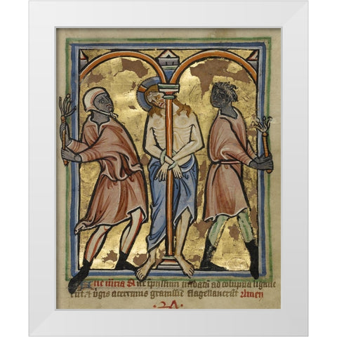 The Scourging of Christ White Modern Wood Framed Art Print by Illuminator, Unknown 12th Century English