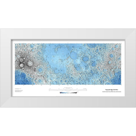 Decorative Topographic Map of the Moon, Projection White Modern Wood Framed Art Print by United States Geological Survey