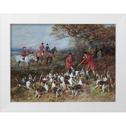Hunters and Hounds White Modern Wood Framed Art Print by Hardy, Heywood