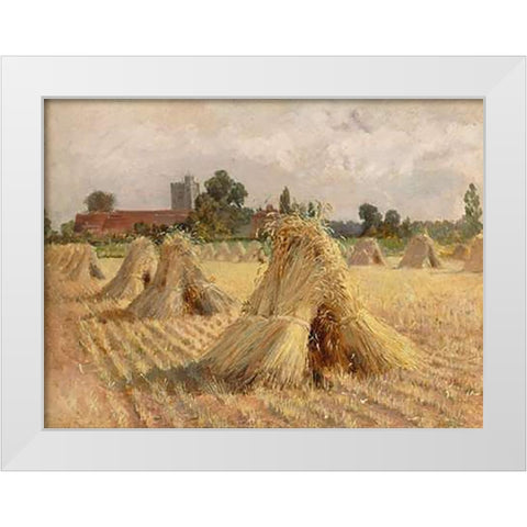 Corn Stooks by Bray Church, 1872 White Modern Wood Framed Art Print by Hardy, Heywood