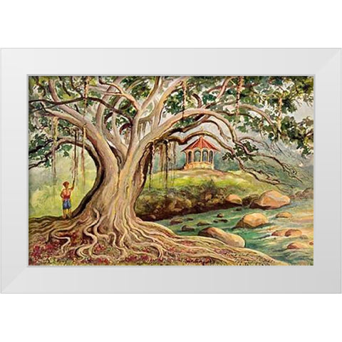 Gummibaum auf Java Ficus elastica in Buitenzorg White Modern Wood Framed Art Print by Haeckel, Ernst