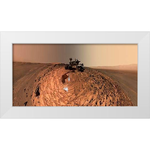Curiosity Self-Portrait at Buckskin Drilling Site on Mount Sharp White Modern Wood Framed Art Print by Curiosity