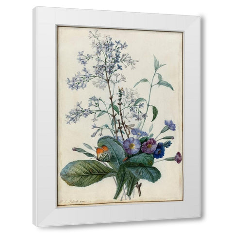 A Bouquet of Flowers with Insects White Modern Wood Framed Art Print by Redoute, Pierre Joseph