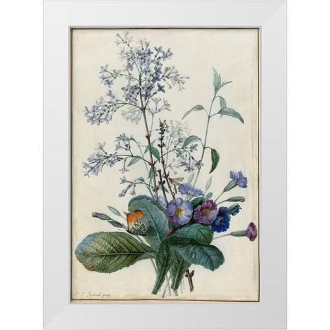 A Bouquet of Flowers with Insects White Modern Wood Framed Art Print by Redoute, Pierre Joseph