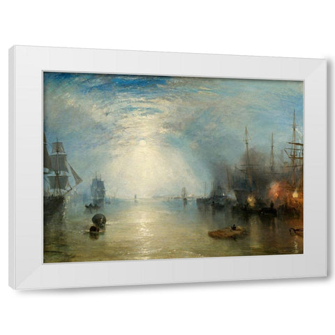Keelmen Heaving in Coals by Moonlight, 1835 White Modern Wood Framed Art Print by Turner, Joseph Mallord--William