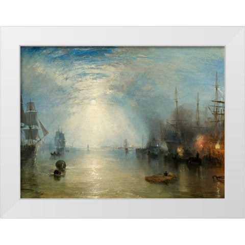 Keelmen Heaving in Coals by Moonlight, 1835 White Modern Wood Framed Art Print by Turner, Joseph Mallord--William