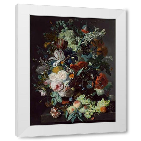 Still Life with Flowers and Fruit, c. 1715 White Modern Wood Framed Art Print by Van Huysum, Jan