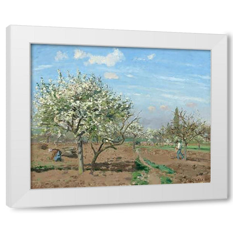 Orchard in Bloom, Louveciennes, 1872 White Modern Wood Framed Art Print by Pissarro, Camille