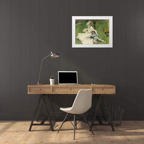 Madame Monet and Her Son White Modern Wood Framed Art Print by Renoir, Pierre-Auguste