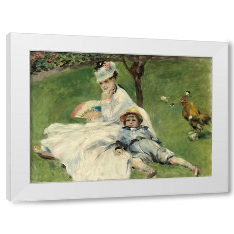 Madame Monet and Her Son White Modern Wood Framed Art Print by Renoir, Pierre-Auguste