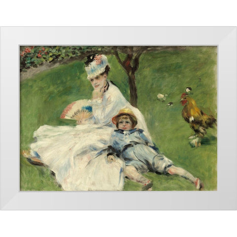Madame Monet and Her Son White Modern Wood Framed Art Print by Renoir, Pierre-Auguste