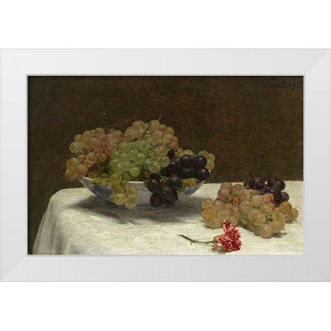Still Life with Grapes and a Carnation, c. 1880 White Modern Wood Framed Art Print by Latour, Henri Fantin