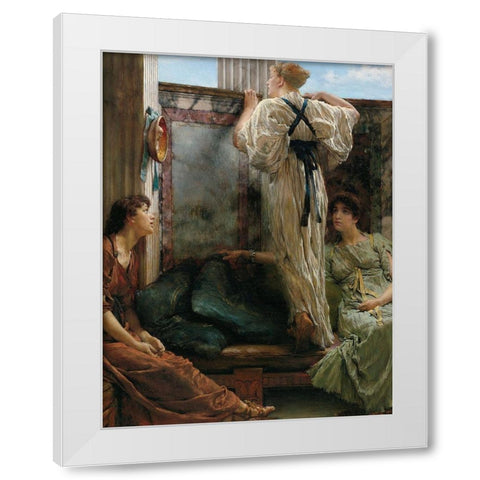 Who Is It?, 1863 White Modern Wood Framed Art Print by Alma-Tadema, Sir Lawrence