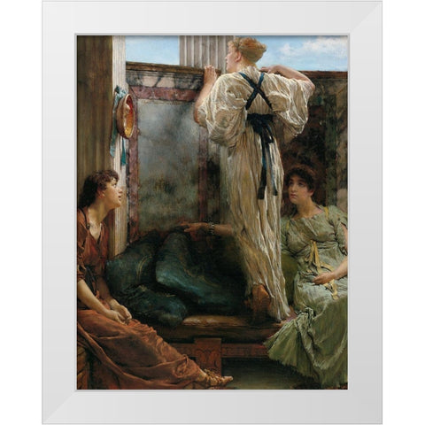 Who Is It?, 1863 White Modern Wood Framed Art Print by Alma-Tadema, Sir Lawrence