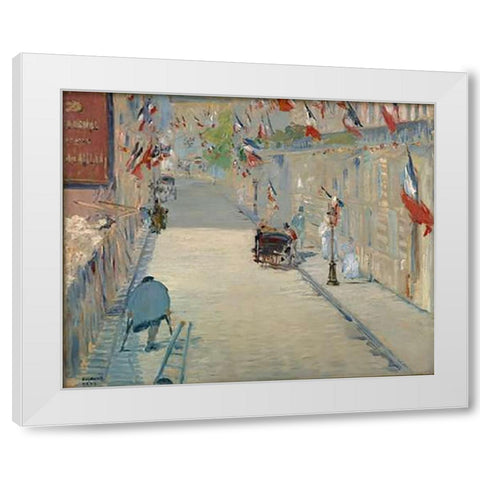 The Rue Mosnier with Flags White Modern Wood Framed Art Print by Manet, Edouard