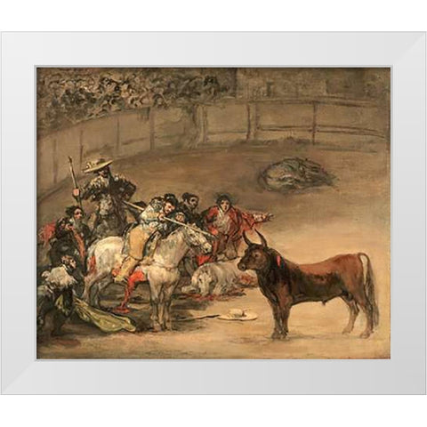 Bullfight, Suerte de Varas White Modern Wood Framed Art Print by Goya, Francisco de