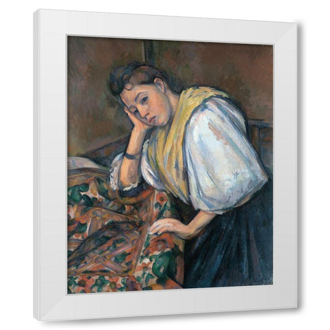 Young Italian Woman at a Table White Modern Wood Framed Art Print by Cezanne, Paul