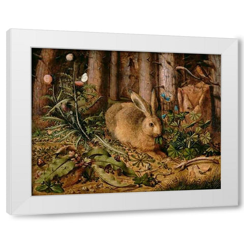 A Hare in the Forest White Modern Wood Framed Art Print by Hoffmann, Hans