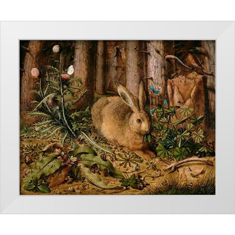 A Hare in the Forest White Modern Wood Framed Art Print by Hoffmann, Hans