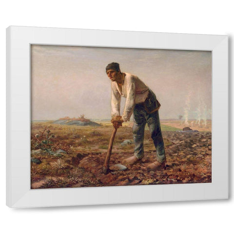Man with a Hoe White Modern Wood Framed Art Print by Millet, Jean-Francois