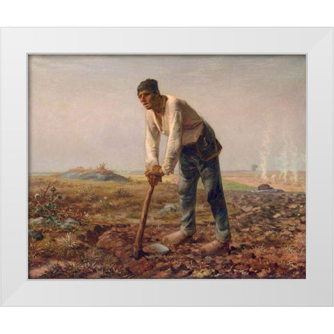 Man with a Hoe White Modern Wood Framed Art Print by Millet, Jean-Francois