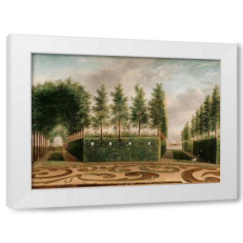 A Formal Garden White Modern Wood Framed Art Print by Janson, Johannes