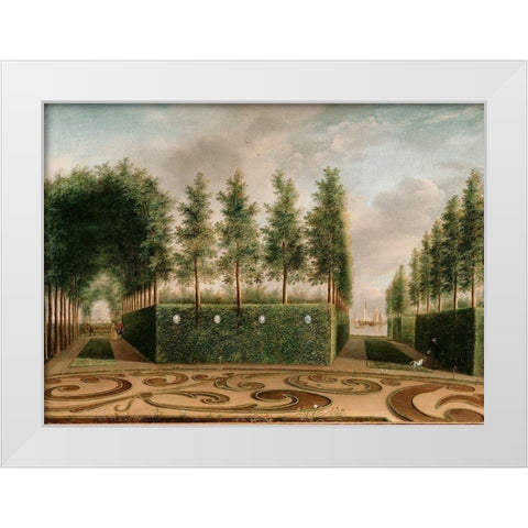 A Formal Garden White Modern Wood Framed Art Print by Janson, Johannes