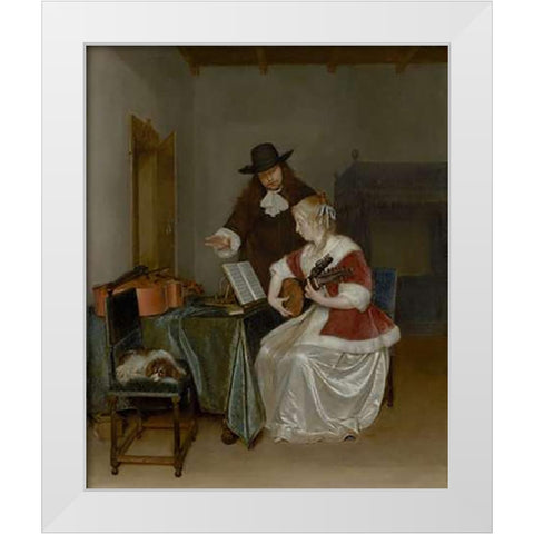 The Music Lesson White Modern Wood Framed Art Print by Ter Borch, Gerard