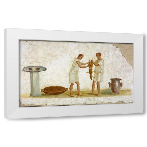 Fragment of a Fresco Panel with a Meal Preparation White Modern Wood Framed Art Print by Artisan, Unknown 2nd Century Roman