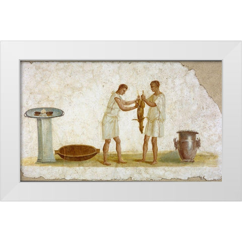 Fragment of a Fresco Panel with a Meal Preparation White Modern Wood Framed Art Print by Artisan, Unknown 2nd Century Roman