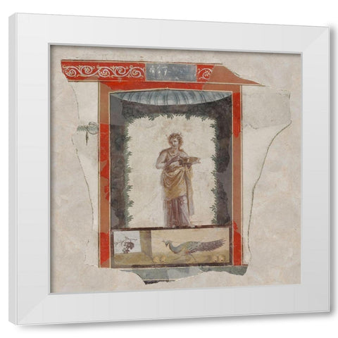 Fresco Depicting a Woman (Maenad) Holding a Dish, Peacock and Fruit Below White Modern Wood Framed Art Print by Artisan, Unknown 1st Century Roman