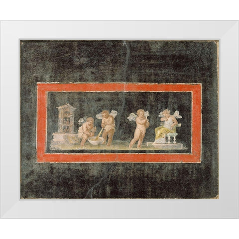 Fresco Fragment with Cupids and Psyche Making Perfume White Modern Wood Framed Art Print by Artisan, Unknown 1st Century Roman