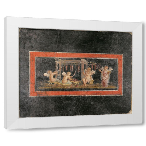 Fresco Fragment with Four Cupids Hanging Garlands White Modern Wood Framed Art Print by Artisan, Unknown 1st Century Roman