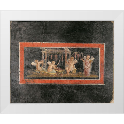 Fresco Fragment with Four Cupids Hanging Garlands White Modern Wood Framed Art Print by Artisan, Unknown 1st Century Roman