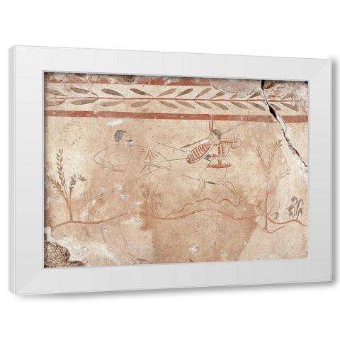 Fresco Panel with Two Warriors White Modern Wood Framed Art Print by Artisan, Unknown 4th Century BCE Greek