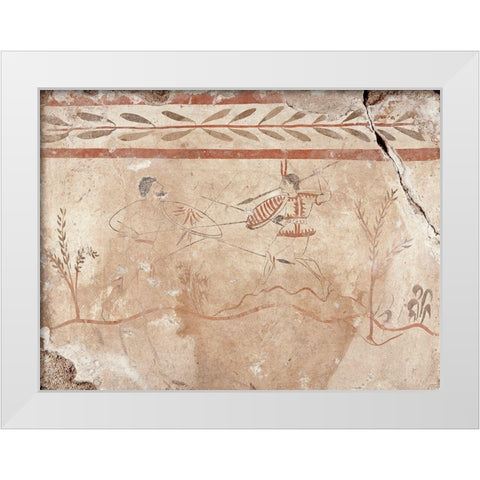 Fresco Panel with Two Warriors White Modern Wood Framed Art Print by Artisan, Unknown 4th Century BCE Greek