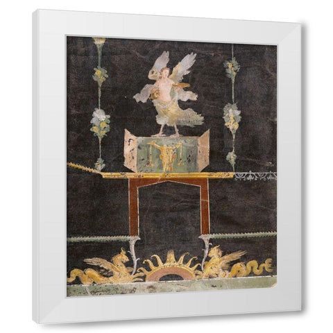 Wall fragment with Siren, Sea Monsters and Niche on Black Ground White Modern Wood Framed Art Print by Artisan, Unknown 1st Century Roman