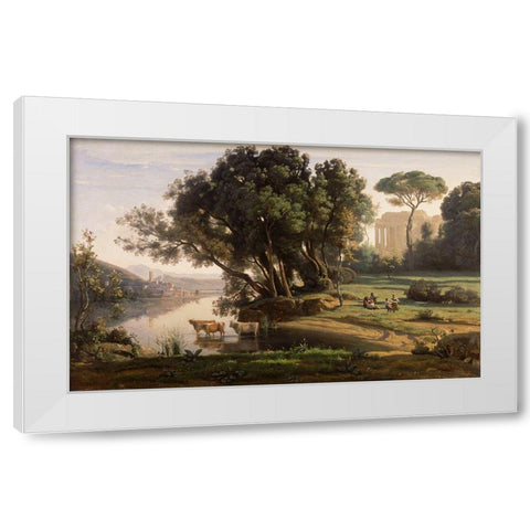 Italian Landscape (Soleil Levant) White Modern Wood Framed Art Print by Corot, Jean-Baptiste-Camille