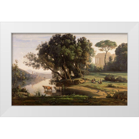 Italian Landscape (Soleil Levant) White Modern Wood Framed Art Print by Corot, Jean-Baptiste-Camille