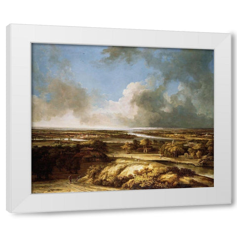 A Panoramic Landscape White Modern Wood Framed Art Print by Koninck, Philips