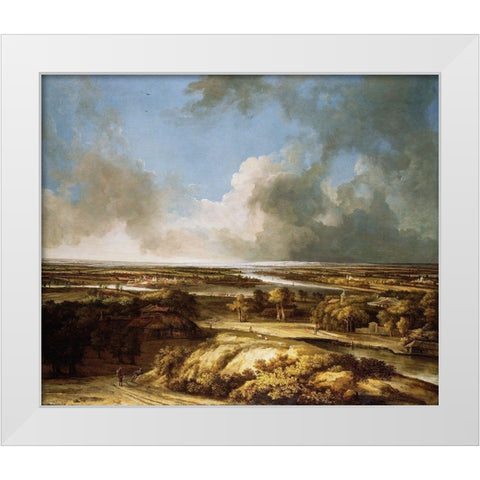 A Panoramic Landscape White Modern Wood Framed Art Print by Koninck, Philips