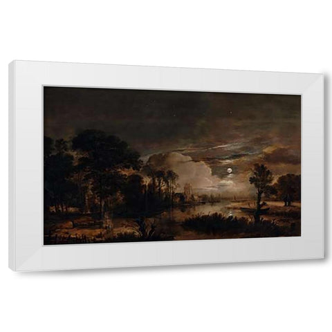 Moonlit Landscape with a View of the New Amstel River and Castle Kostverloren White Modern Wood Framed Art Print by Van Der Neer, Aert