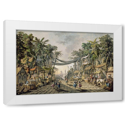 Market Scene in an Imaginary Oriental Port White Modern Wood Framed Art Print by Pillement, Jean-Baptiste