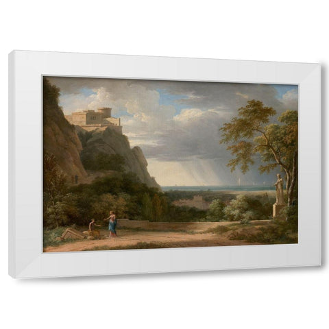 Classical Landscape with Figures and Sculpture White Modern Wood Framed Art Print by de Valenciennes, Pierre-Henri