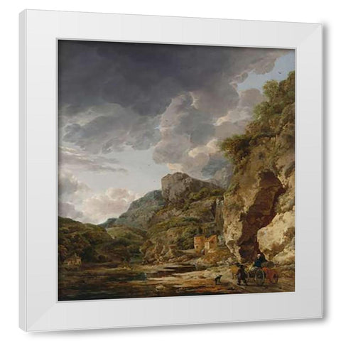 Mountain Landscape with River and Wagon White Modern Wood Framed Art Print by Nauwincx, Herman and Schellinks, Willem
